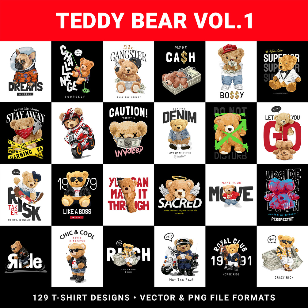 Teddy Bear Tshirt Designs Vol.1