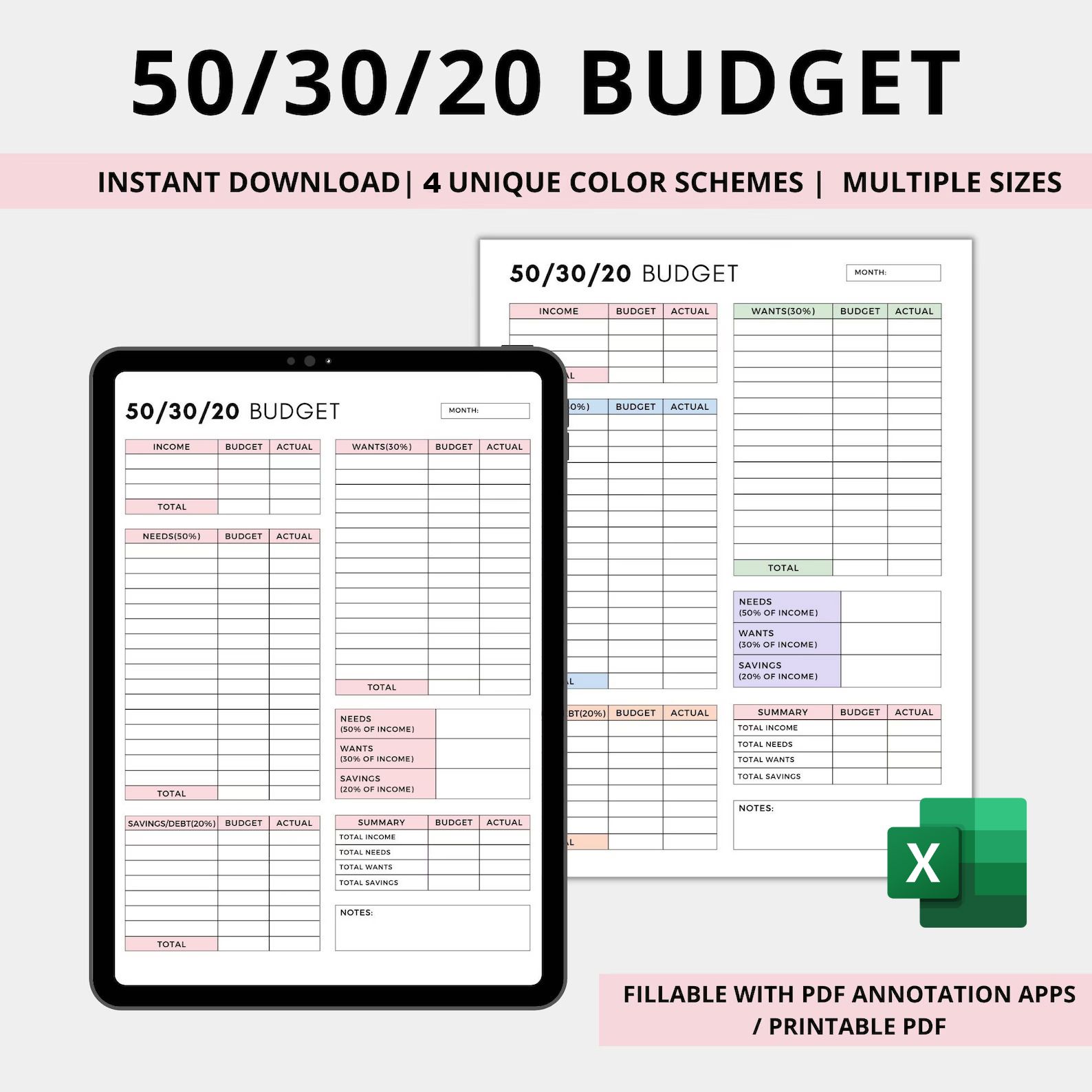 50/30/20 budget template | 50/30/20 rule | monthly budget template iPad | weekly paycheck budget planner | monthly budget overview digital download | Instant Download | A5，A4，Letter | for Free Printable Paycheck Budget Template