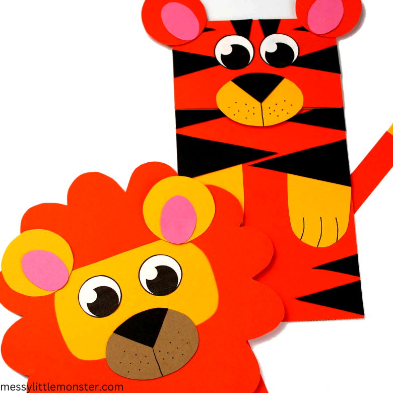 Tiger and Lion Paper Bag Puppet Template