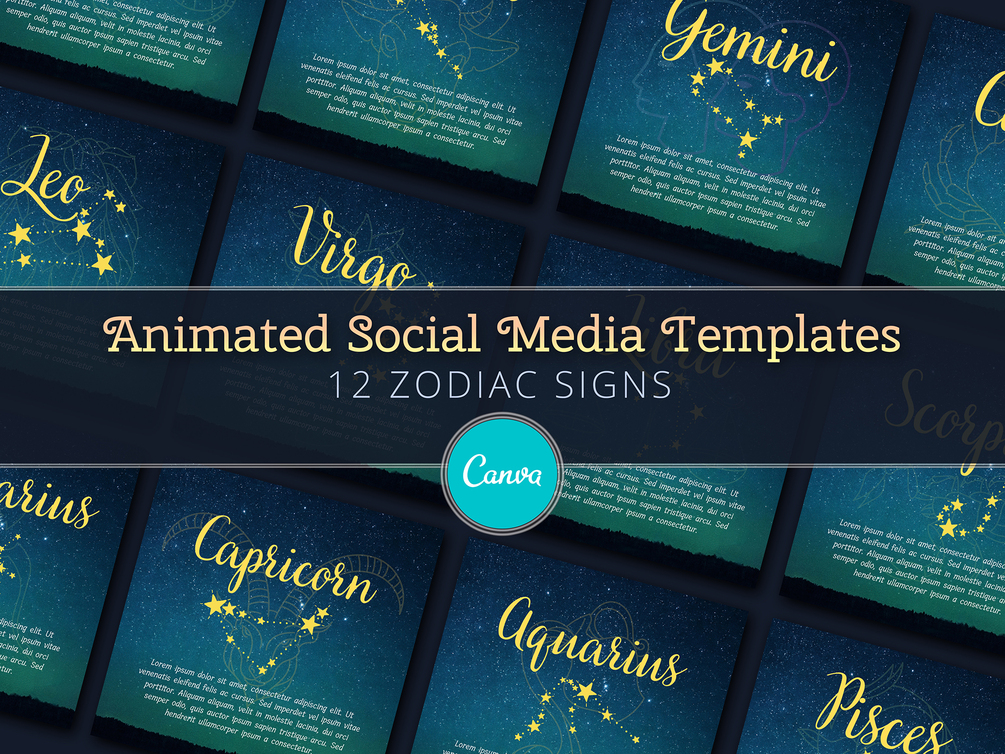 Animated Zodiac Instagram Template, Astrology Instagram Layout, Canva