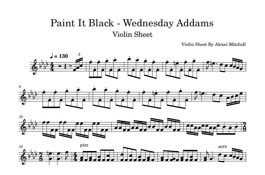 Paint It Black Wednesday Addam Violin Sheet