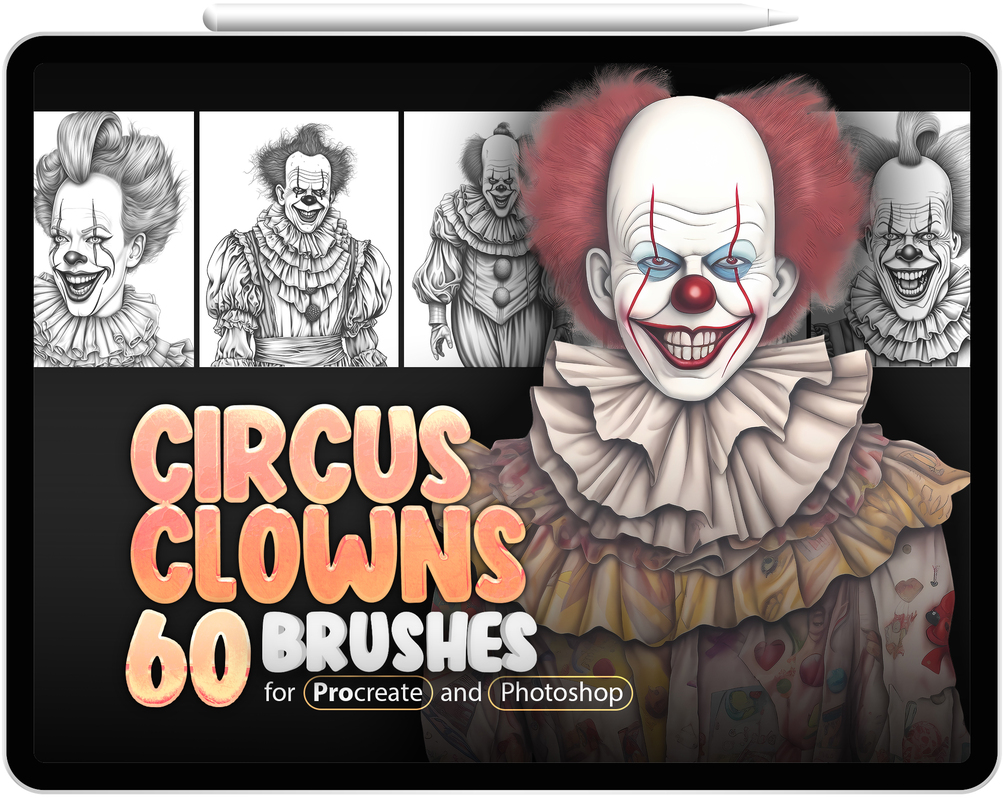 60 Circus Clowns Brushes Collection for Procreate and Photoshop by ProCreativeBreeze