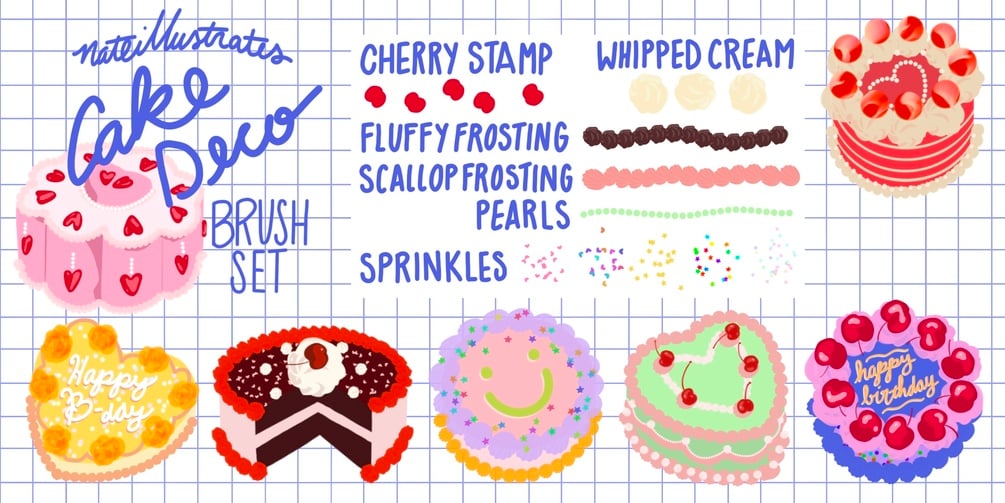 Cake & Frosting Procreate Brush Set Personal and Commercial Use 