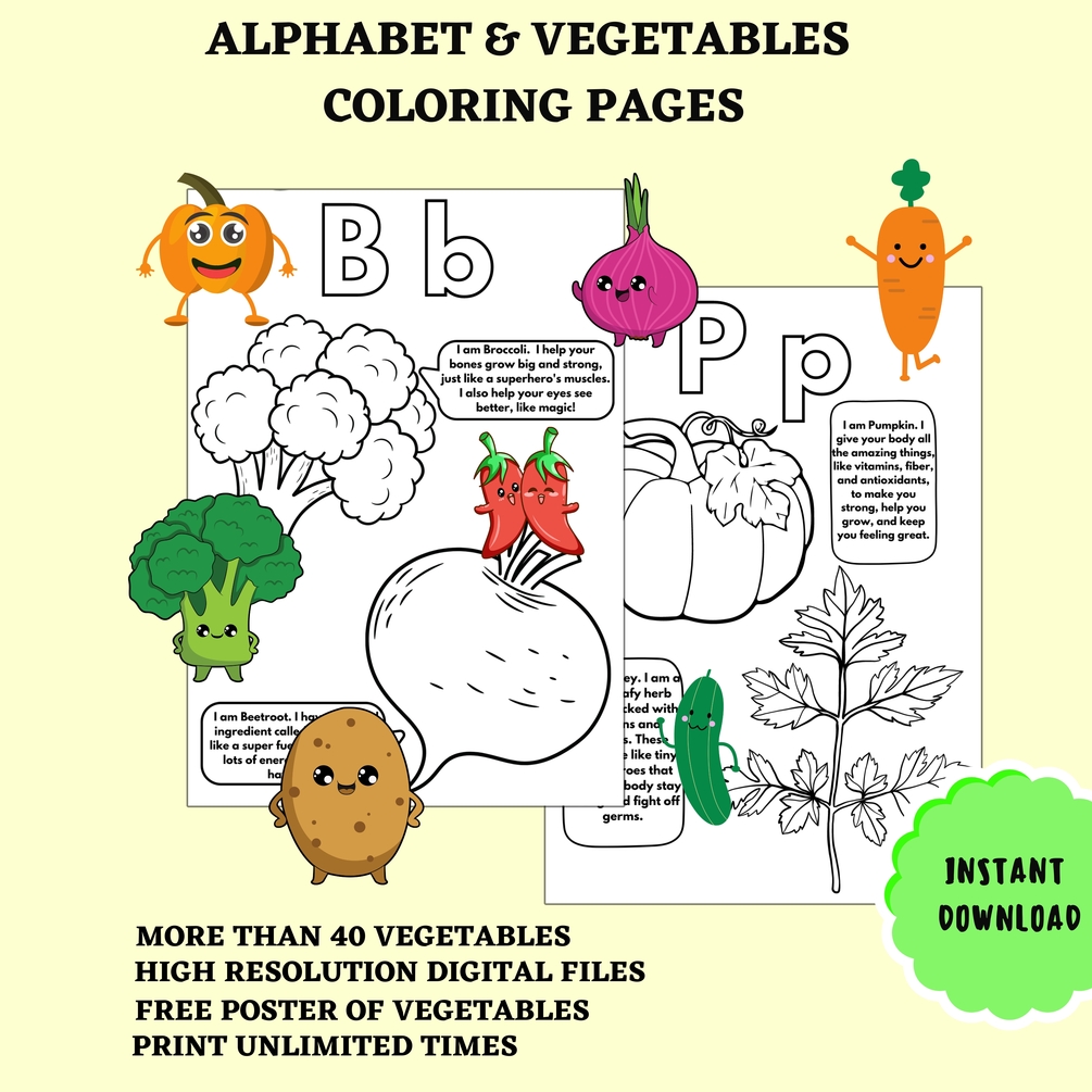 VEGETABLES PRINTABLE COLORING Pages for Kids, kids coloring book ...