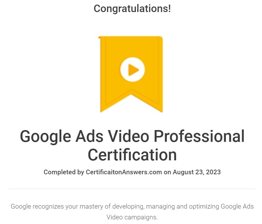 Google Ads Video Professional Certification Answers