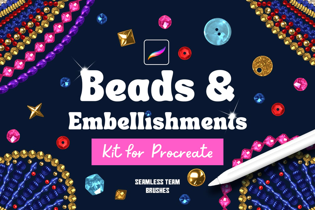 Beads and Embellishment brush kit for Procreate by SeamlessTeam