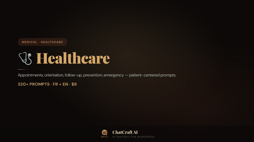 ChatCraft AI — Healthcare Chatbot Pack (320+ Prompts)