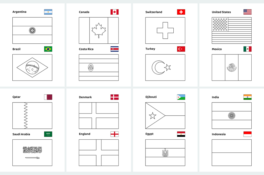 Flags Of The World Coloring Pages For Kids Printable PDF