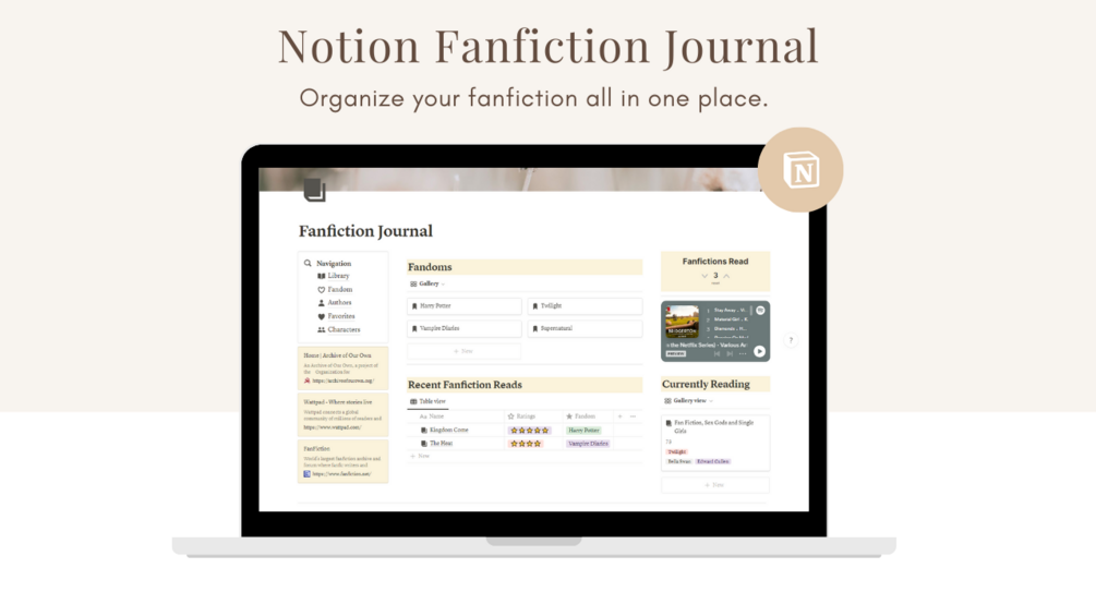 Fanfiction Journal Template for Notion Notion Reader Template Fanfic