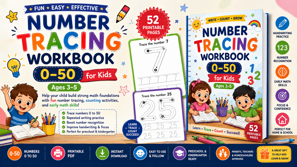 Number Tracing Workbook 0-50
