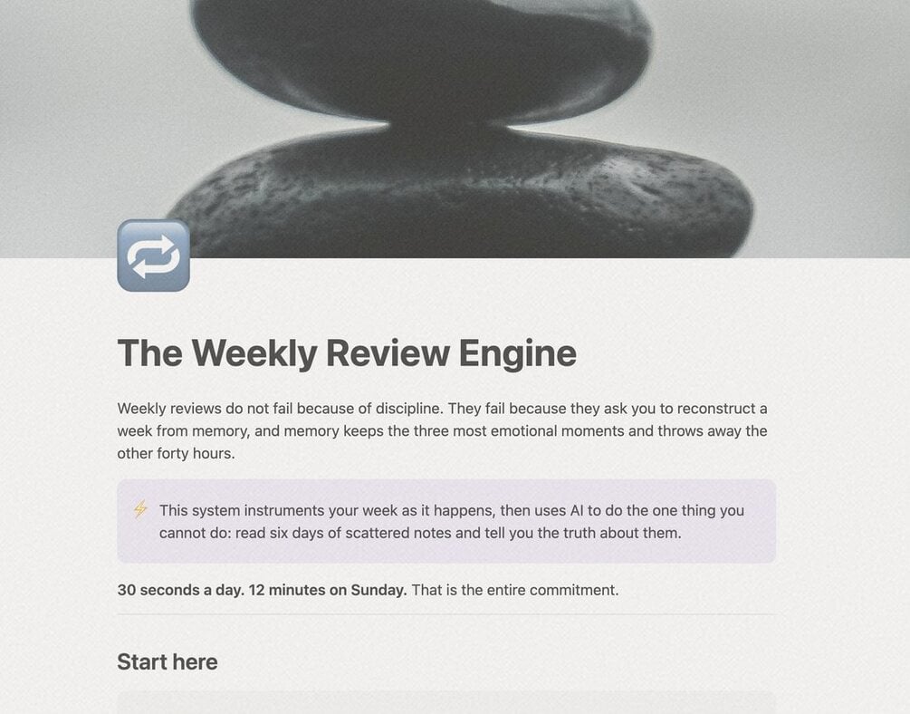 The Notion hub page with cover image, callouts and a two column layout