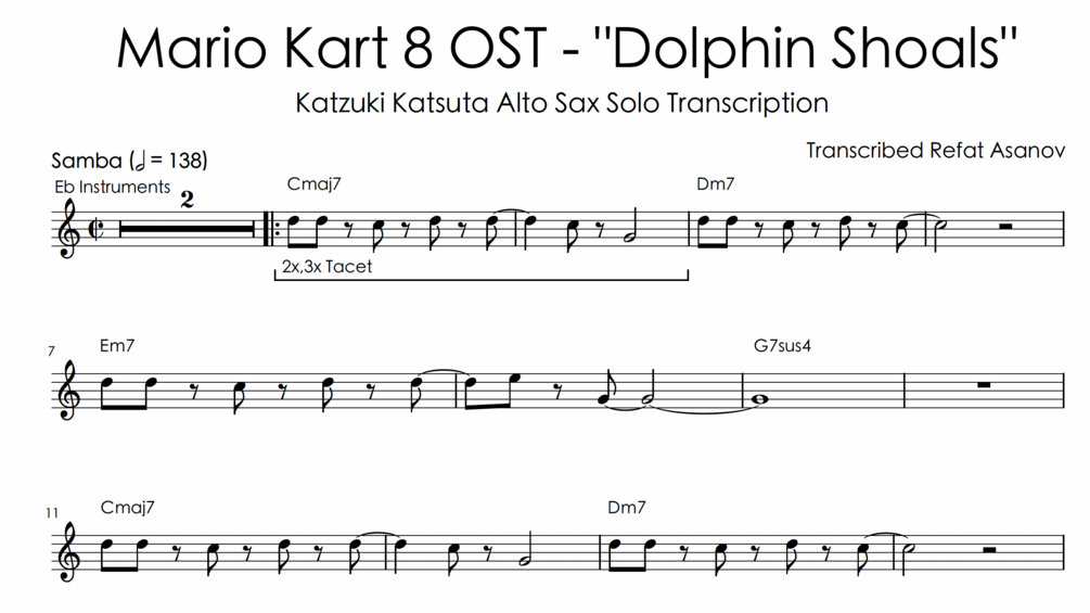 Mario Kart 8 OST "Dolphin Shoals" Katzuki Katsuta Alto Sax Solo