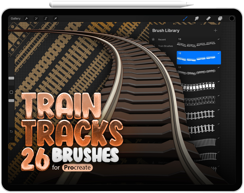 26 Procreate Train Track Brushes Collection by ProCreativeBreeze