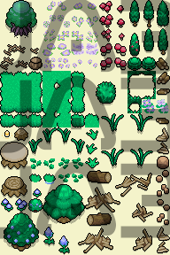 Stumps, Flowers, Trees and Grass Tileset with 132 assets