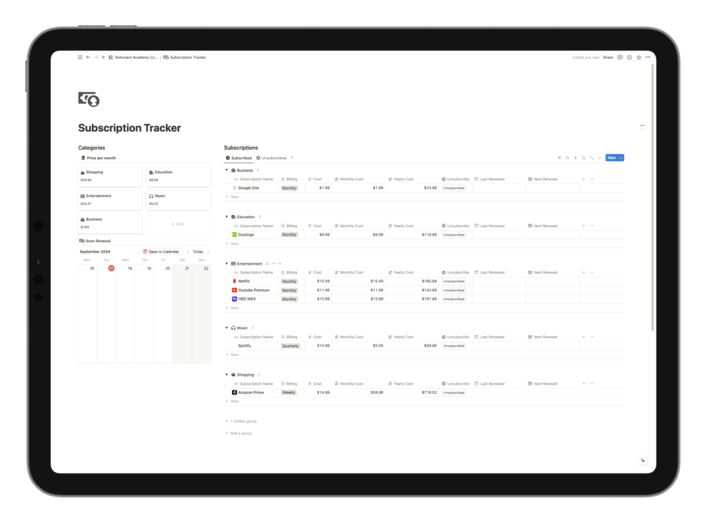 Subscription tracker