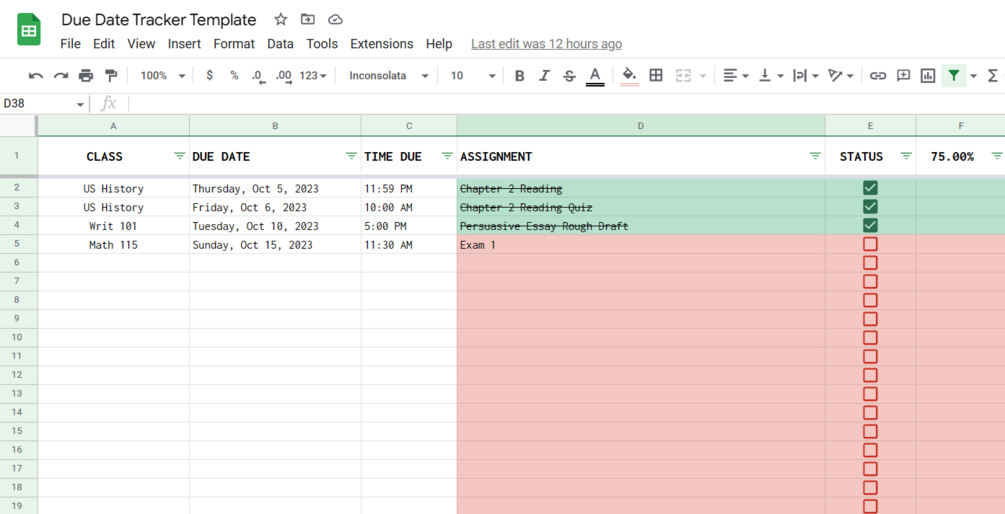 Due Date Tracker Template