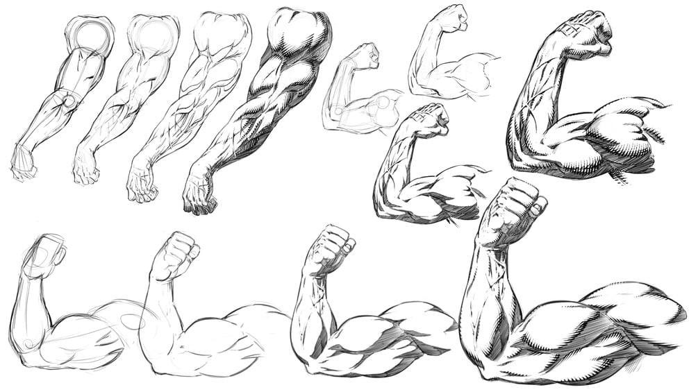 How to Draw and Shade Muscular Arm Poses - Comic Book Style - Step by Step