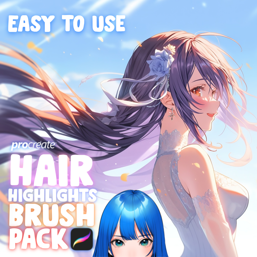 Procreate Hair Highlights Brush Pack for Anime & Manga by ~Attki~