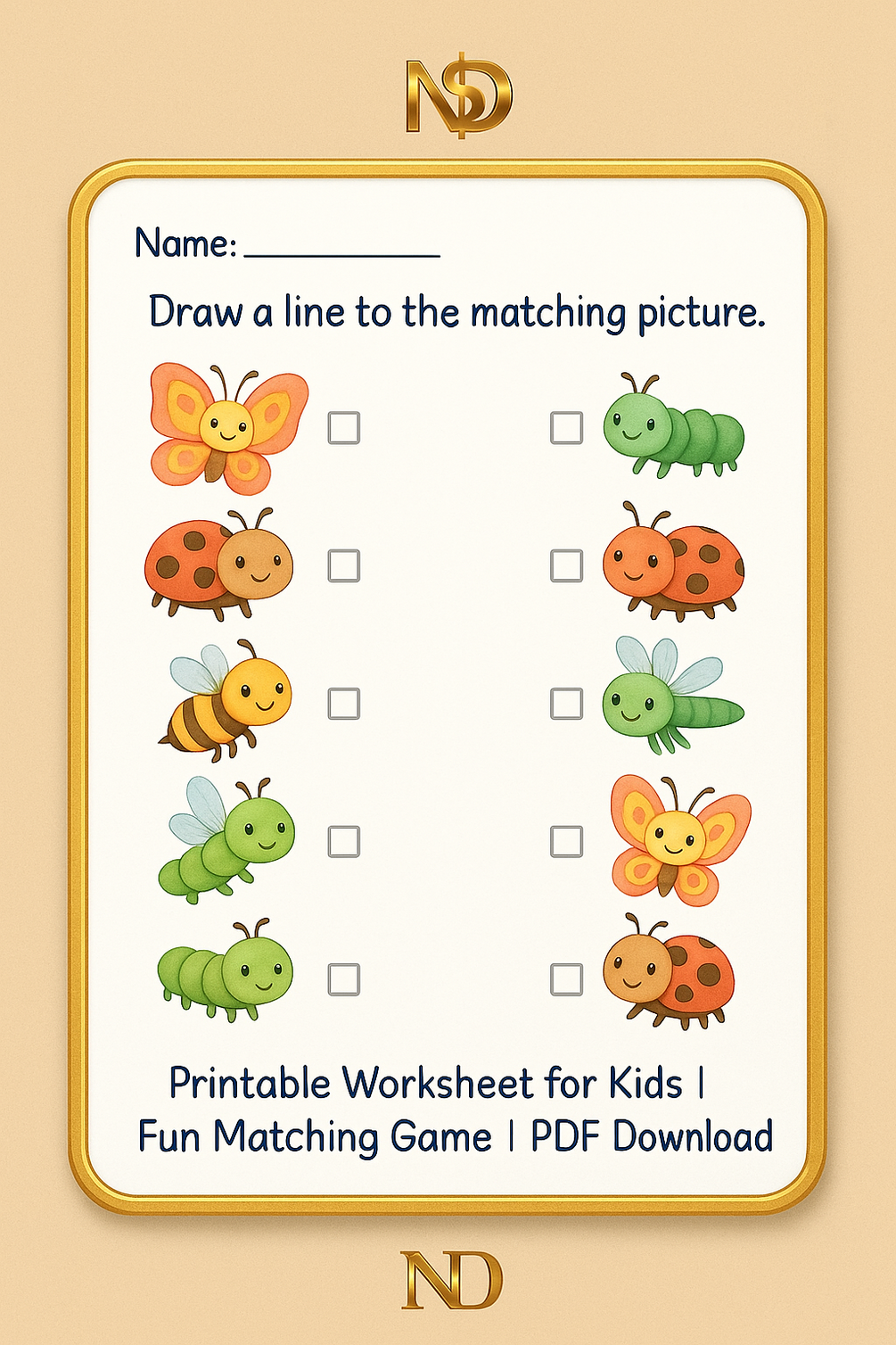 Insect Matching Worksheet Pack – 5 Printable Activities for Kids ...