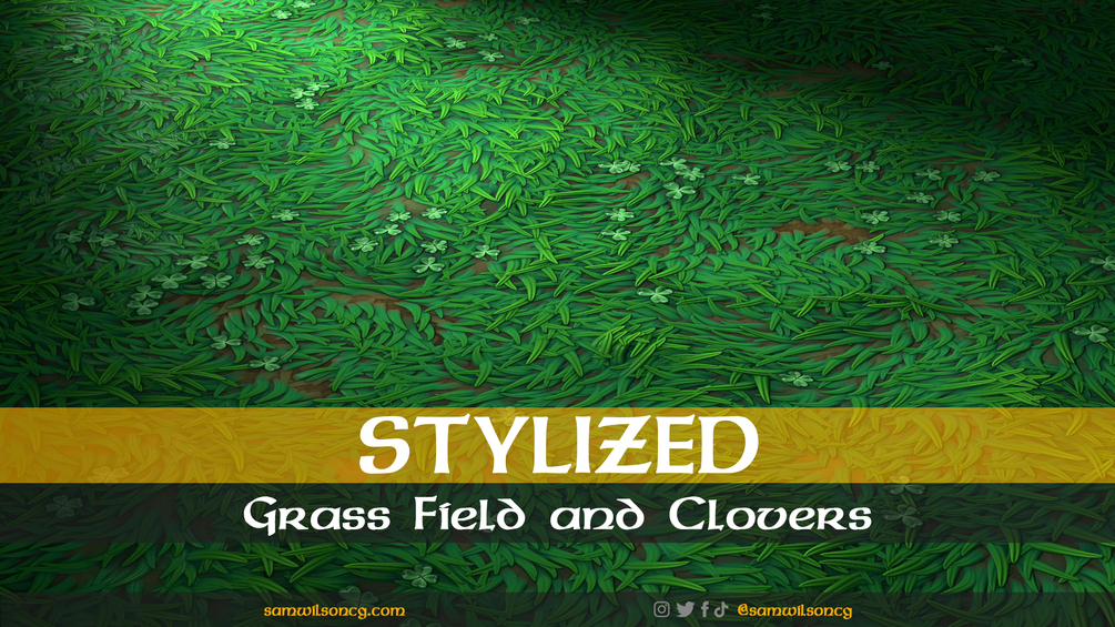 Stylized Grass Field and Clover - PBR Tile Material