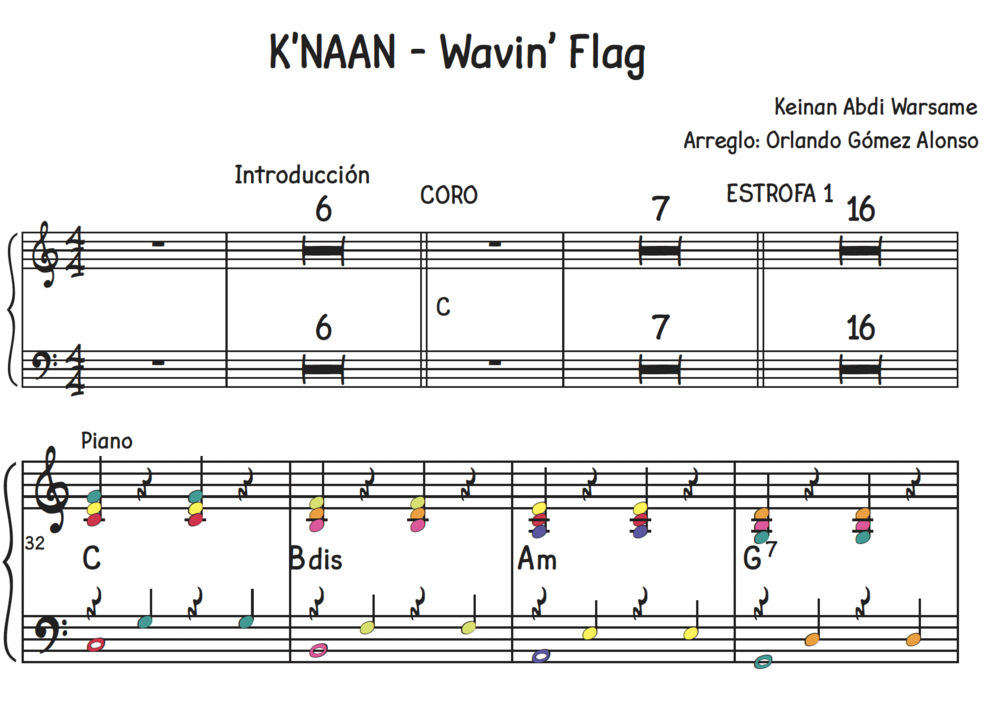 K'NAAN - Wavin’ Flag - piano sheet music - Piano score