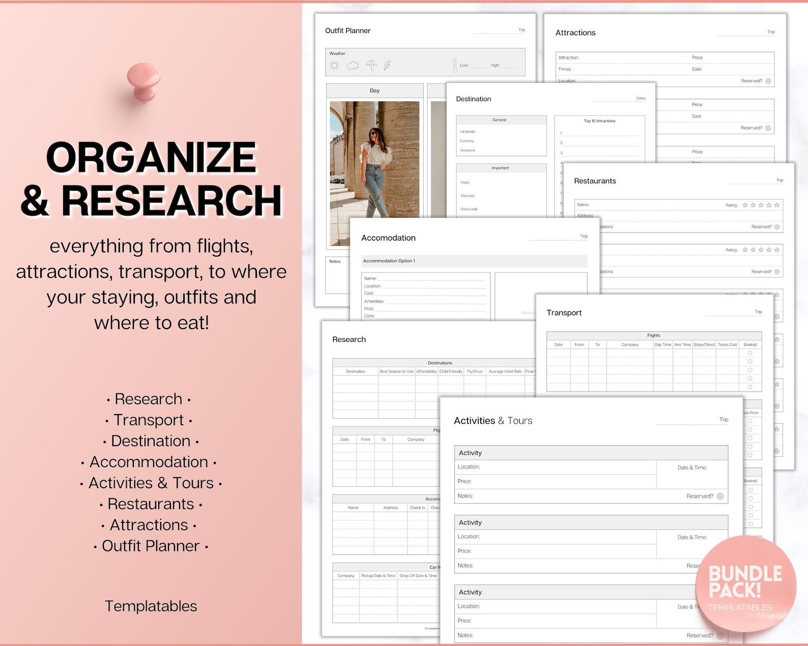 30+ page Travel Planner Printable BUNDLE, trip planner, vacation ...