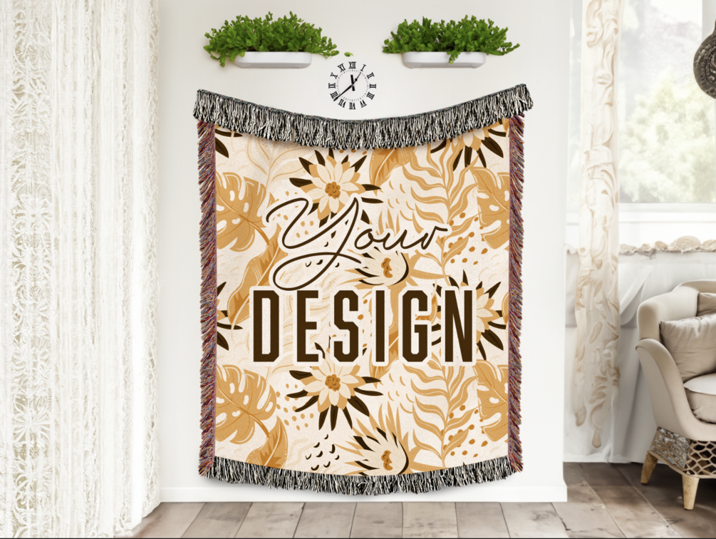 60 x 80 inch Vertical Woven Blanket Mockup For using Smart