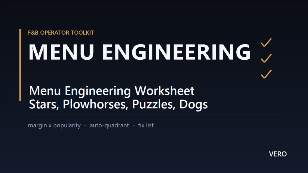 Menu Engineering Worksheet - Find Your Stars, Fix Your Dogs
