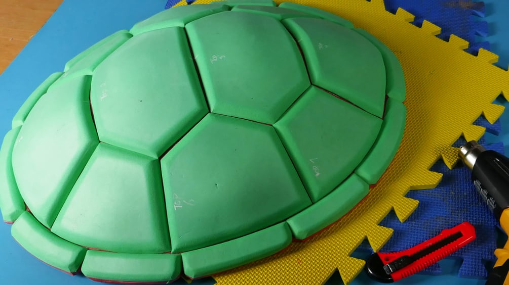 DIY NInja Turtle Shell Tutorial Part 2- Painting. TMNT Costume Made from  EVA Foam Templates. 