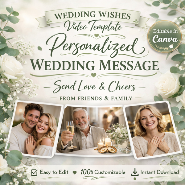 White Rose Wedding Wishes Video Gift | Editable Canva Group Message Video