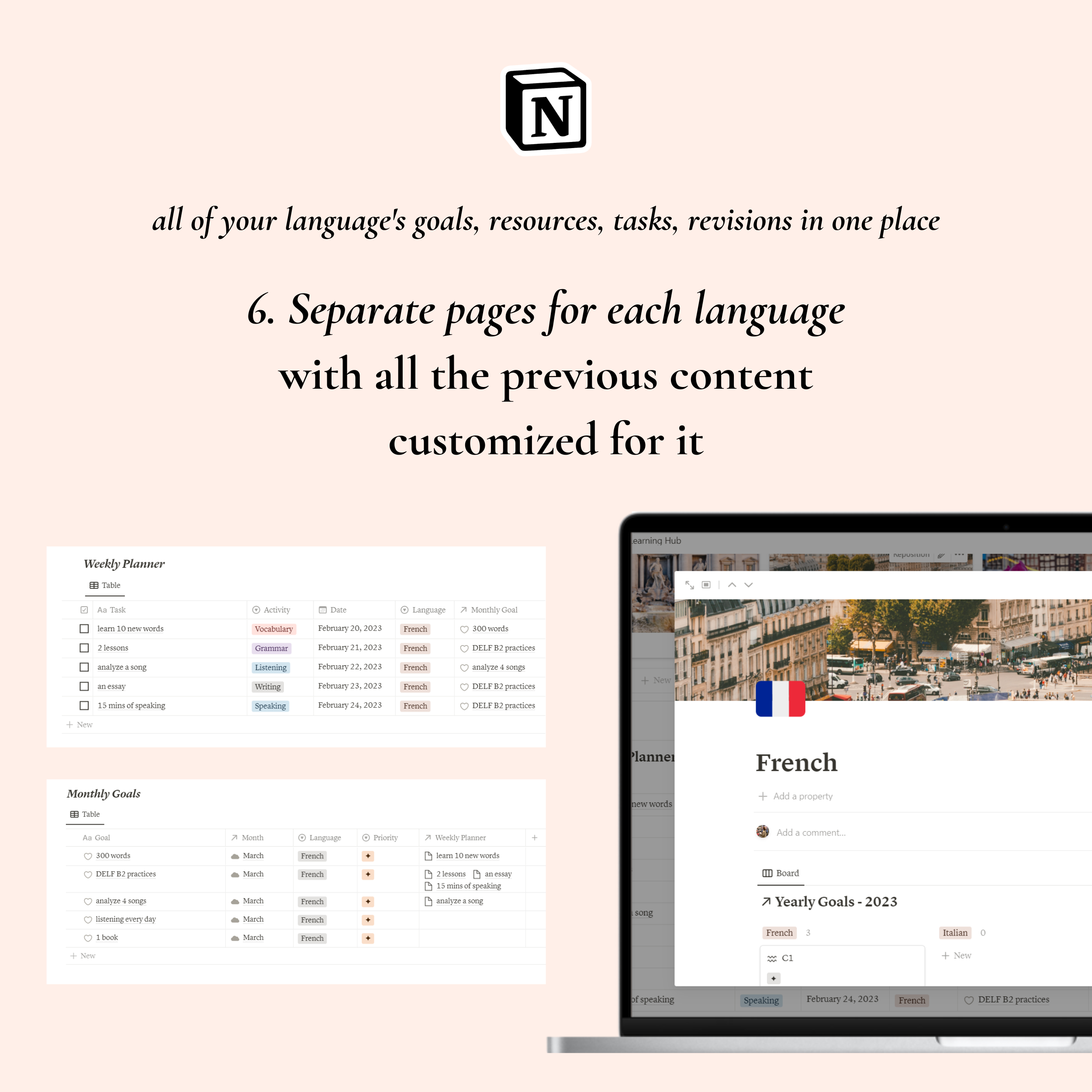 Language Learning Notion Template | Language Learning Planner