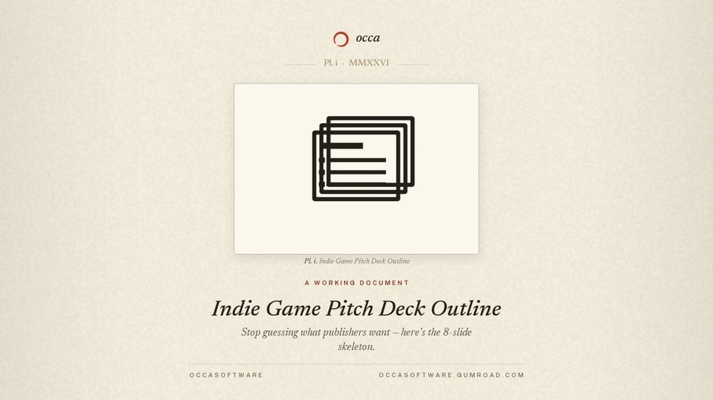 Indie Game Pitch Deck Outline (PDF + Editable) | Free Game Asset Pack 40
