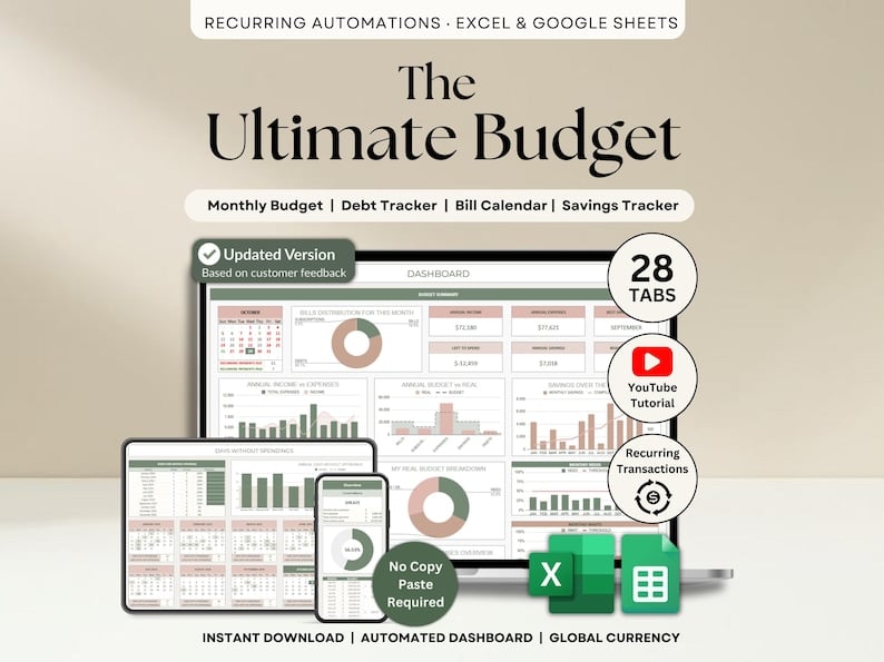 Dashboard tab — income, spent, saved and debt paid for the year
