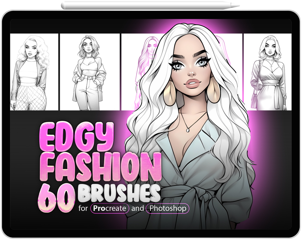 60 Beautiful Girls wearing Edgy Style Brushes Collection for Procreate and Photoshop by ProCreativeBreeze