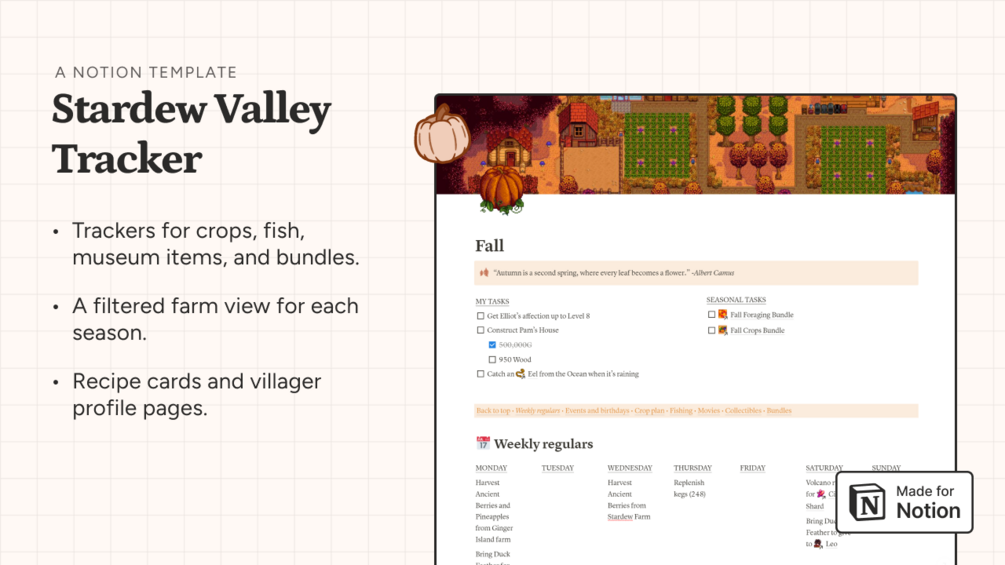 Stardew Valley Tracker · Notion template