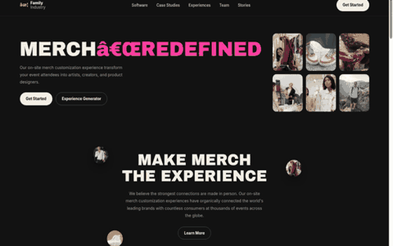 Desktop walkthrough preview of the Family Industry — Merch Redefined website template