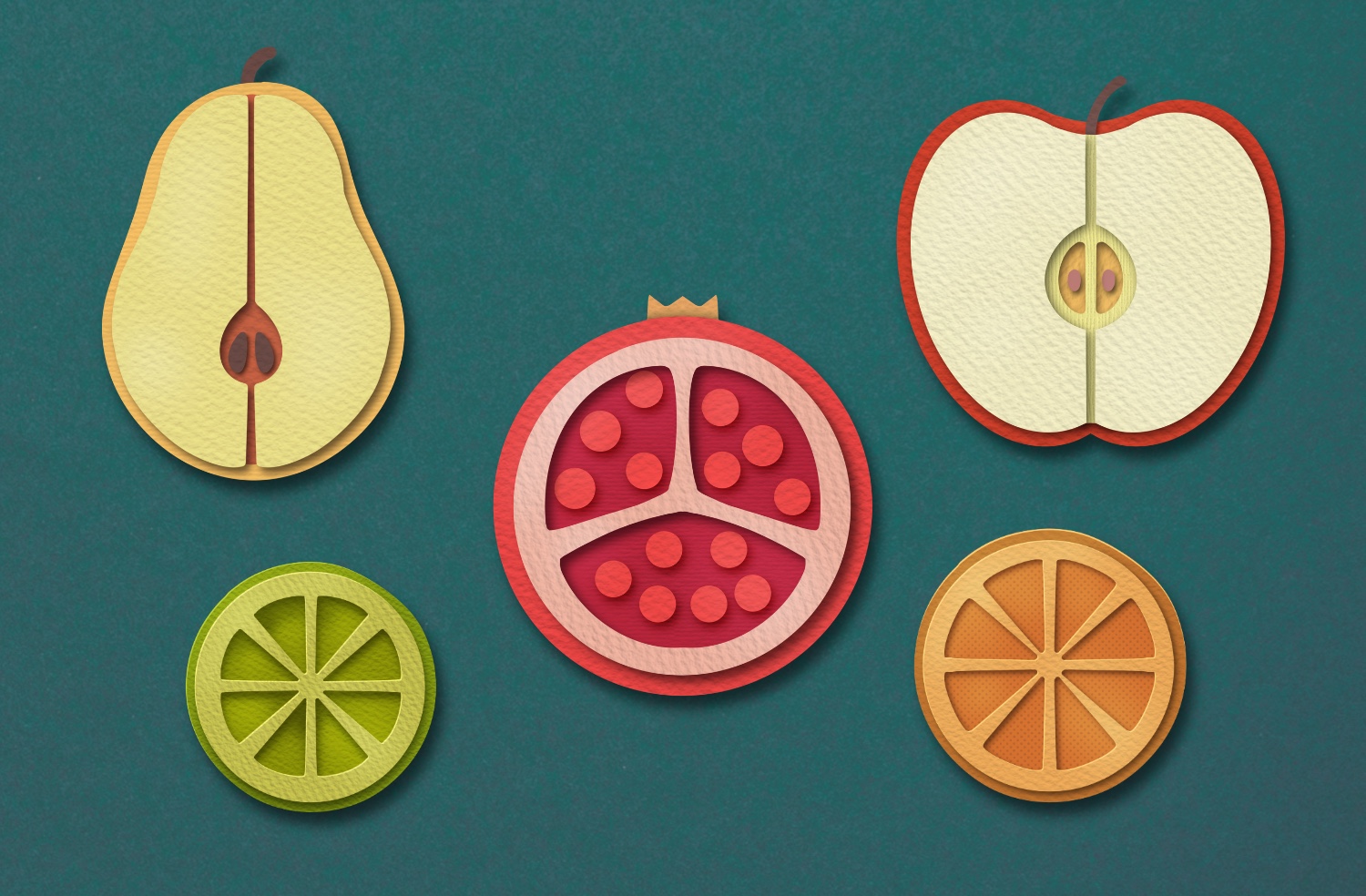 Fruits Paperart clip art