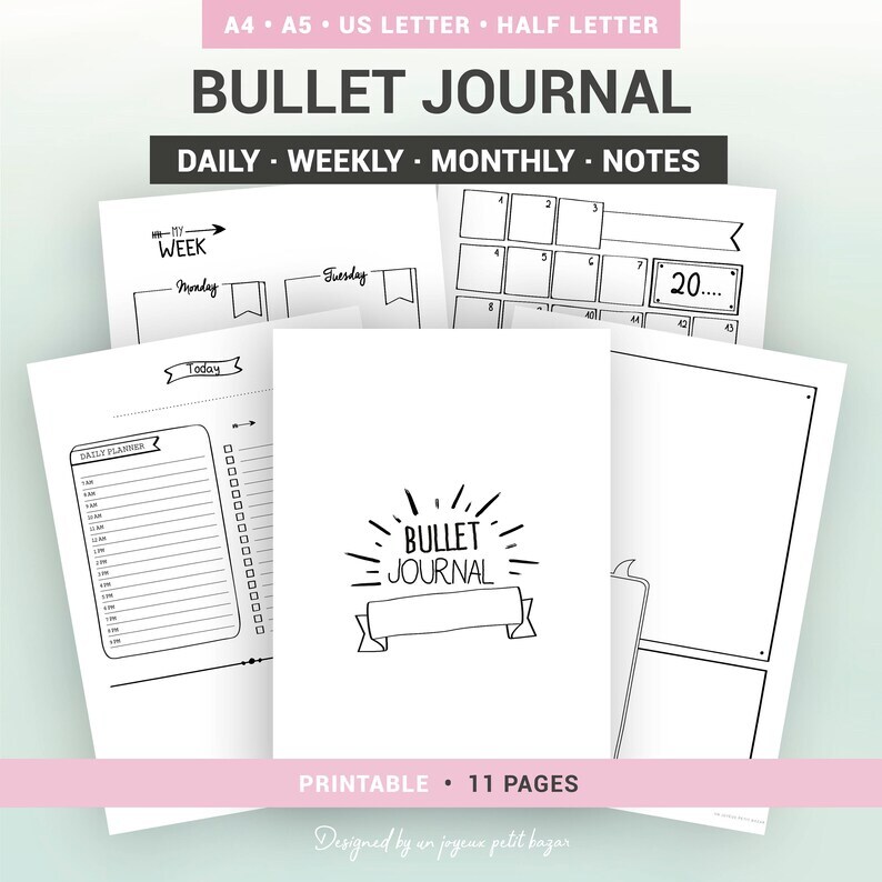 BULLET JOURNAL - Printable - Undated - Monthly calendar, weekly and ...