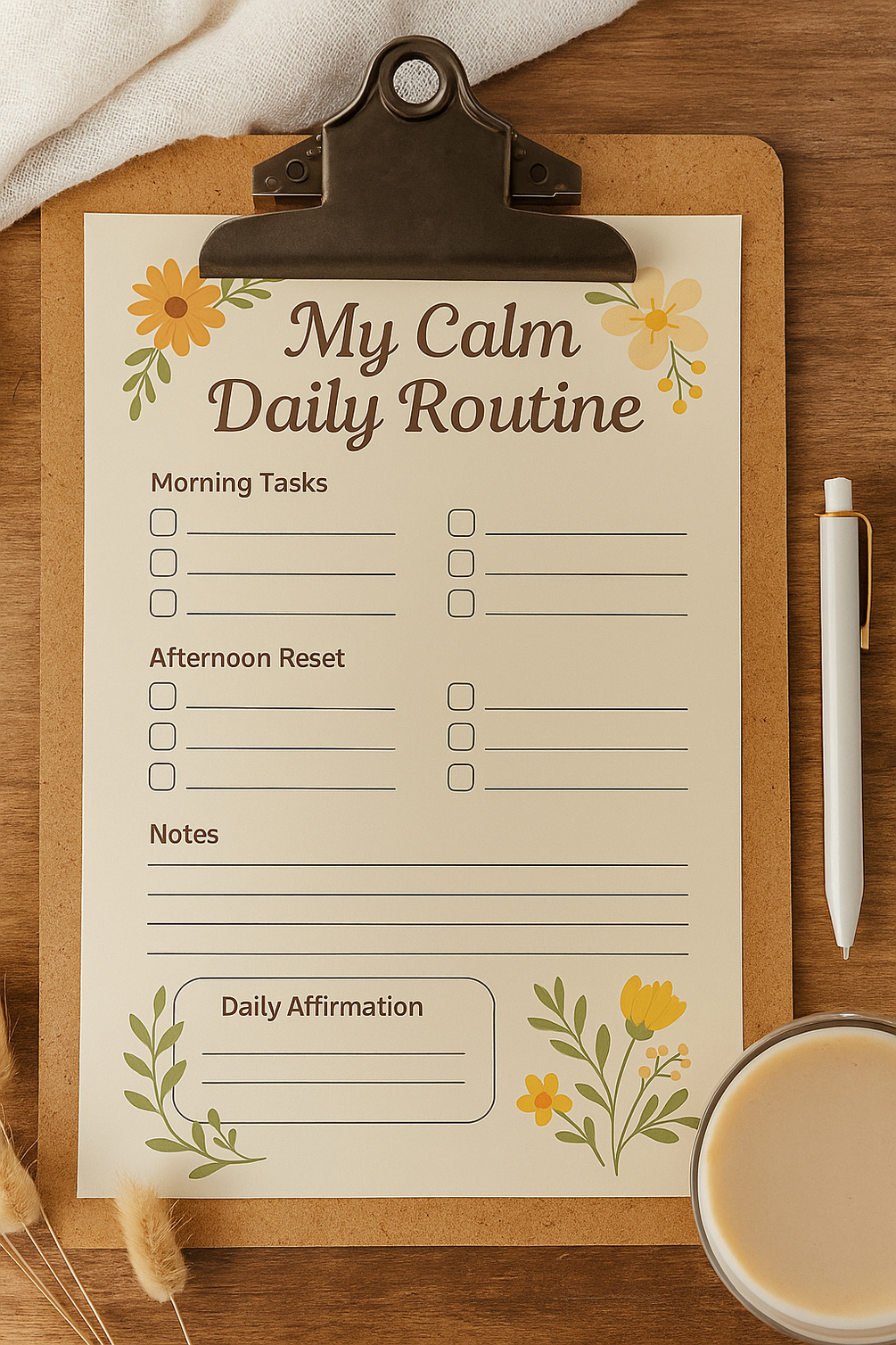 🌼 My Calm Daily Routine – Yellow Floral Printable (Free Download)