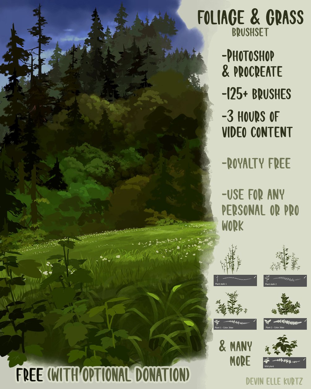 Foliage & Grass Brushset (Photoshop/Procreate) by Devin Elle Kurtz