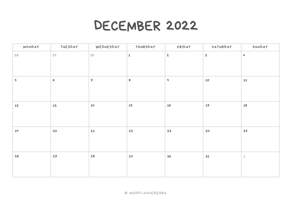 monthly planner december 2022