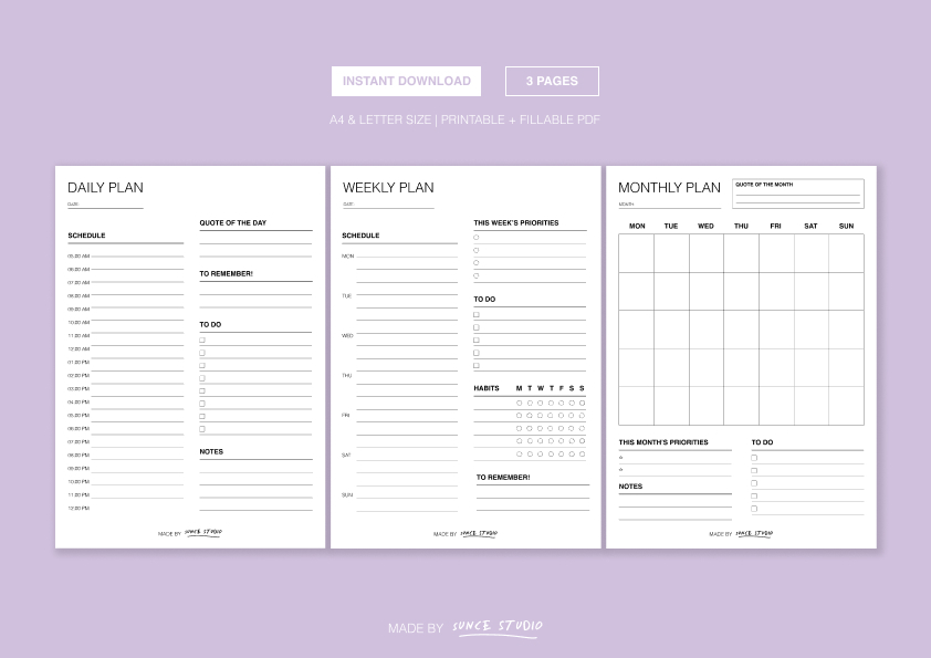 Daily, weekly & monthly planners