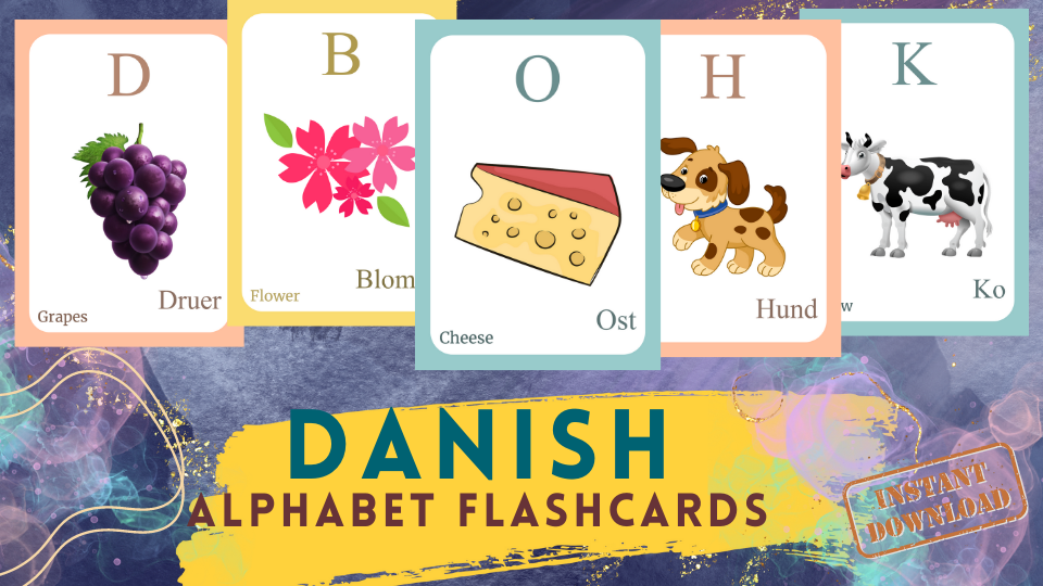 DANISH Alphabet FLASHCARD With Picture Learning Danish Danish Letter 