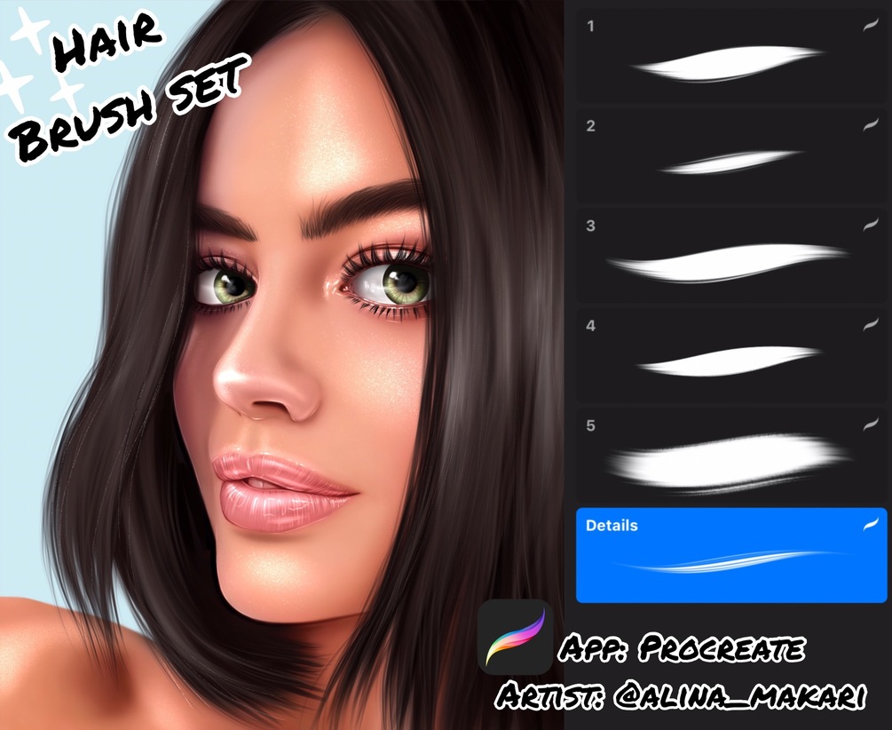 6 brush Hair for procreate app