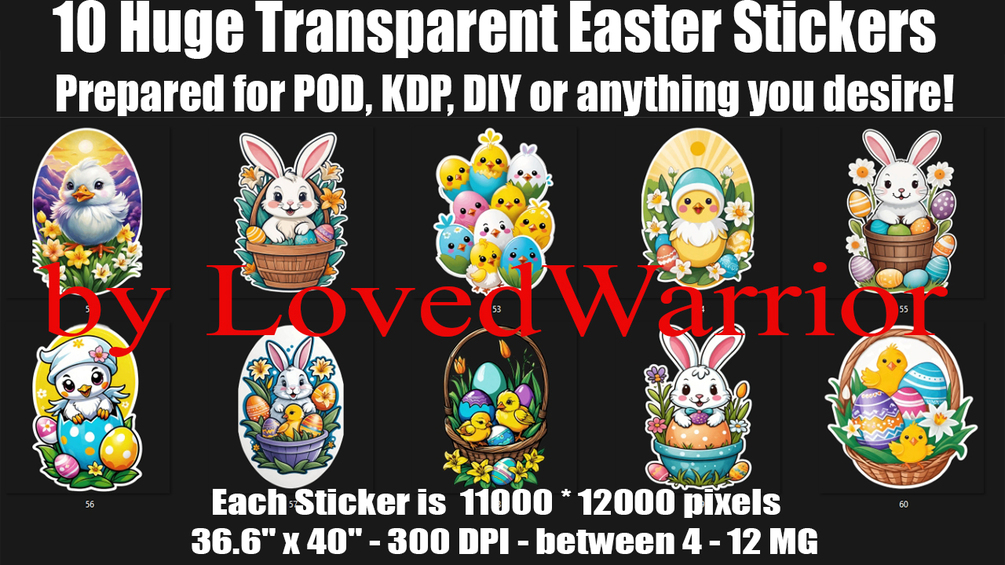 10 Huge Transparent Easter PNG Stickers - Low MB - Set 6