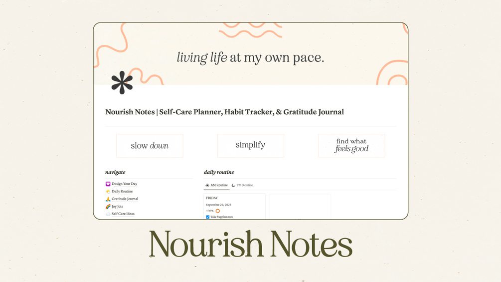 Nourish Notes Self Care Planner Habit Tracker Gratitude Journal