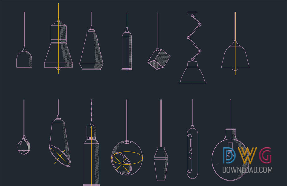 Pendant Light Cad Blocks Dwg FN0745