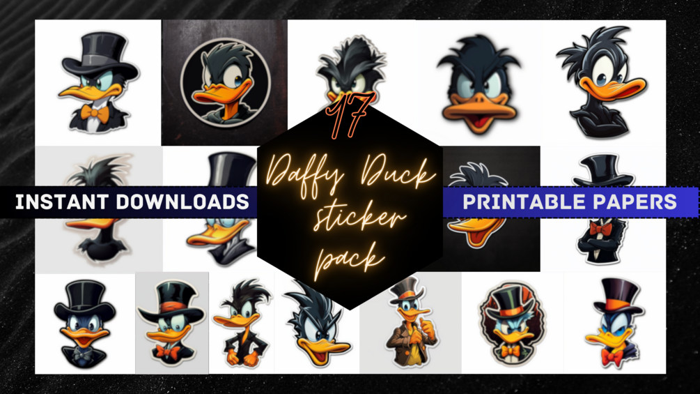 Daffy Duck sticker pack (17), Printable stickers, Cartoon Style Digital ...