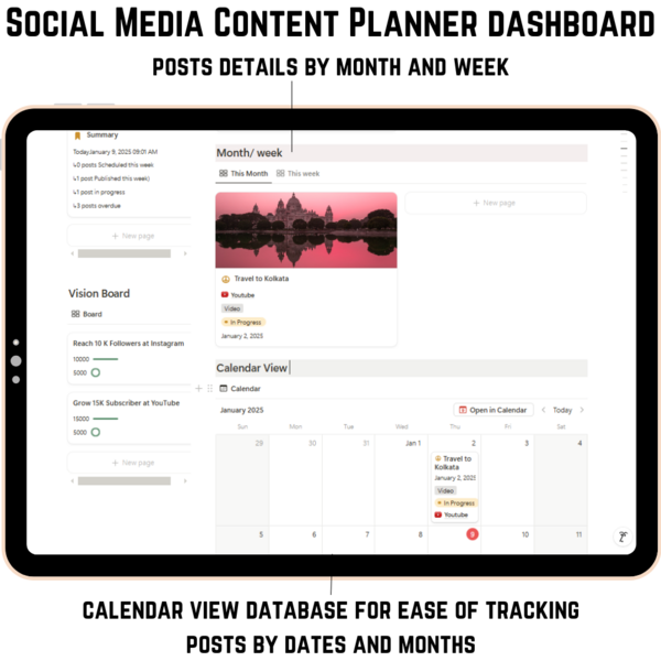 Advance social media planner Notion Dashboard