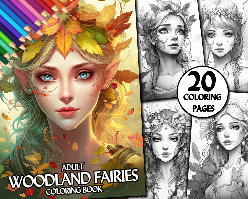 Woodland fairy coloring book printable pdf